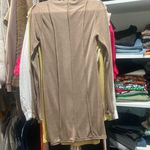 Tan Long Sleeve Mock Neck Bodycon Midi Dress